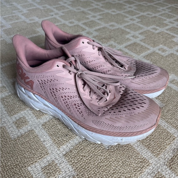 HOKA Clifton 7 Running Shoes Pink Mesh Cushioned Trainer Size 11 - Picture 8 of 12